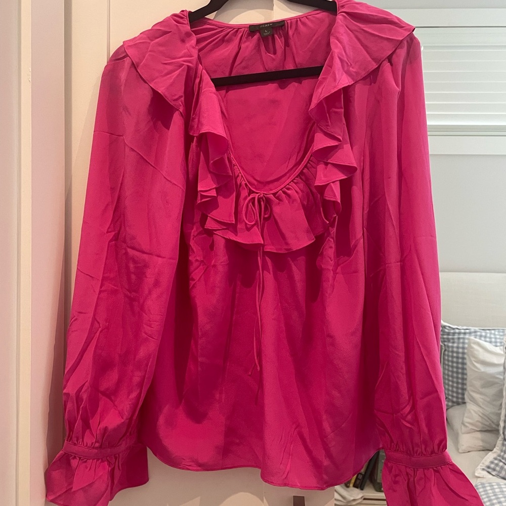 JCrew Women's Pink Ruffle Blouse
